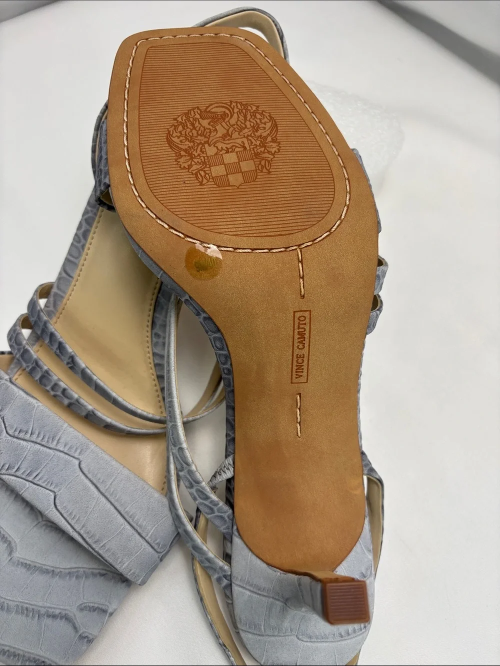 Vince Camuto Women’s 9 Light Gray Croc-Embossed‎ Strappy Slingback Heels #334